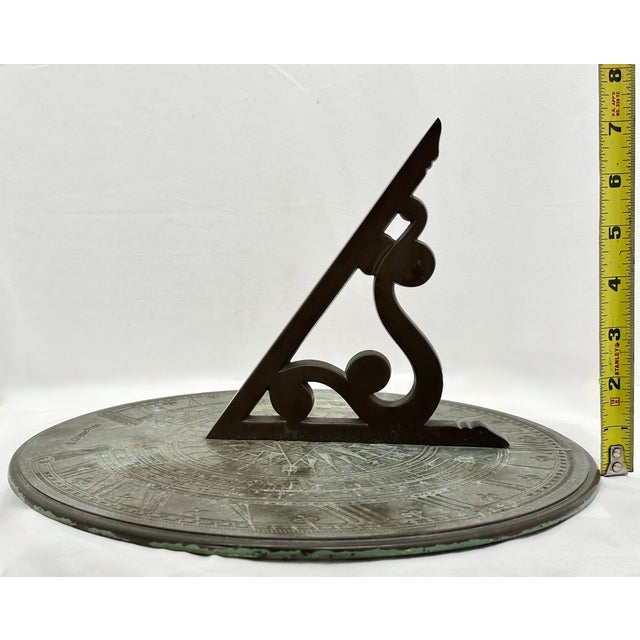 Fine Antique Large 12 Inch Size Solid Cast Bronze Sundial With Extensivly Detailed Calibrations Circa Early 1900s For Sale - Image 18 of 18