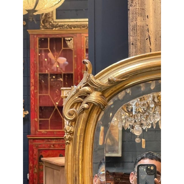 Gold Large 19th C. French Louis XV Giltwood Shaped Mirror For Sale - Image 8 of 9