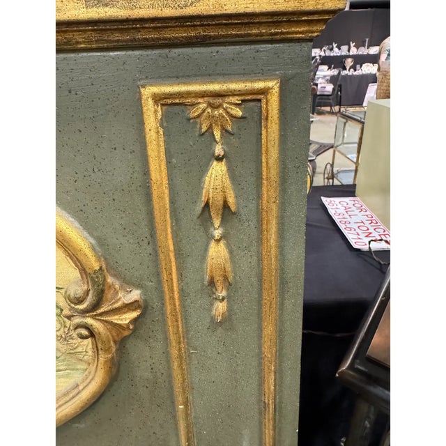 Wood Vintage LaBarge French Style Hand Painted Carved Wood Trumeau Mirror For Sale - Image 7 of 12