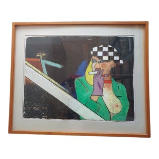 1979 "Melle Blondie" Postmodern Fauvist Style Figurative Nude Oil Pastel Drawing by Richard Merkin, Framed For Sale
