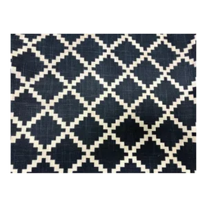 LuLu Dk Gaston Lapis Linen Cotton Fabric Drapery Upholstery Navy Blue Off White Geometric Nautical Diamond Pattern I