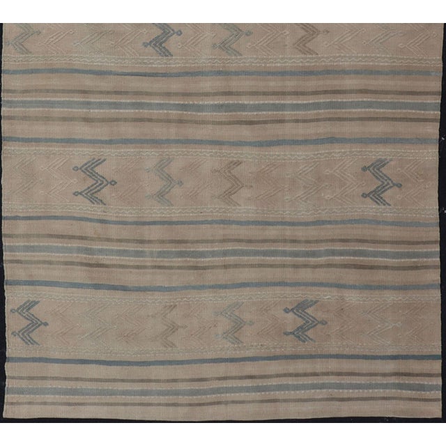 Textile Turkish Vintage Kilim With Embroidered Motifs in Light Tan, Blue L. Brown For Sale - Image 7 of 11