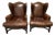 Vintage Barclay-Butera Brown Leather Wingback Chairs With Brass Nailhead Trim, a Pair For Sale