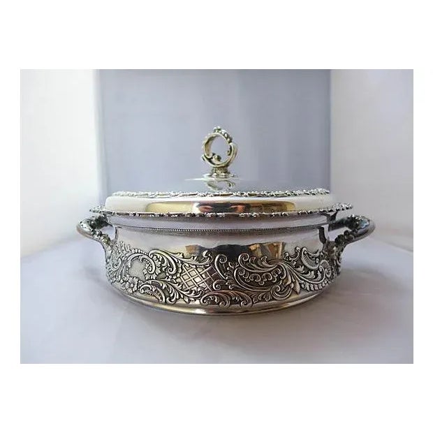 Elegant, antique silverplate victorian server. Maker's mark reads "Wilcox." Pyrex glass insert recommended, not included....