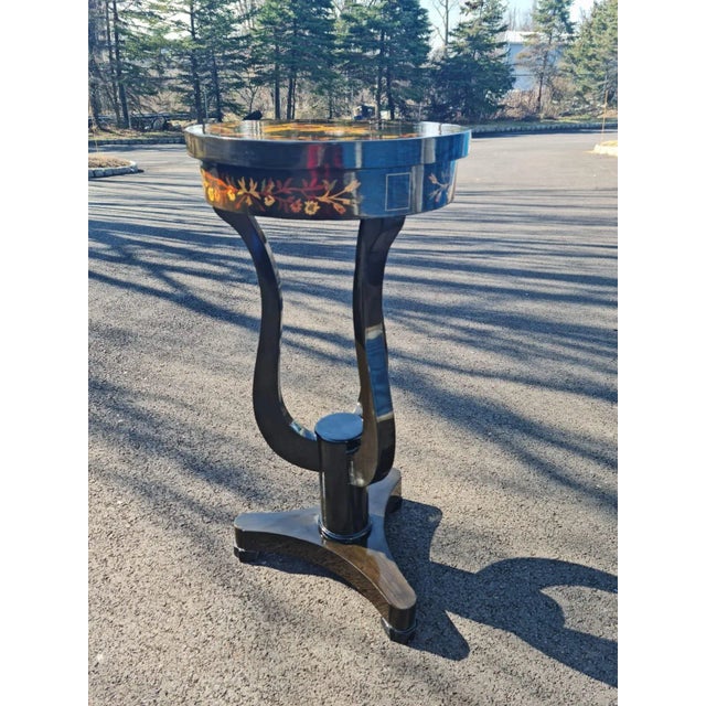 Simple Amazing French style ,solid wood, Lyra-shaped , Curly legs on three sided retracted base plate and disc feet....