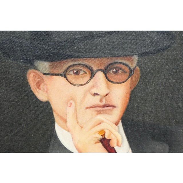 1920s Huge Distinguished Antique Art Deco Oil Painting of Man in Suit Dandy Fashion Framed Portrait Home Wall Decor For Sale - Image 5 of 17