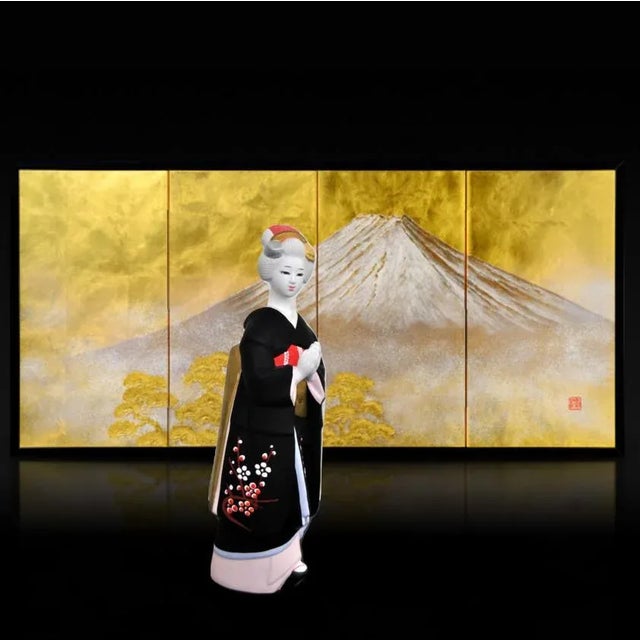 Sculpture Materials Authentic Japanese Bisque Bijinga Woman in Kimono Hakata Ningyo Figurine For Sale - Image 7 of 11