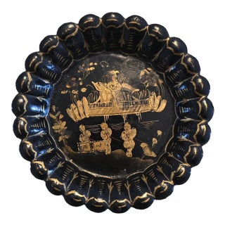 Antique Chinoiserie Papier Mache Plate or Coaster For Sale