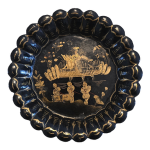 Antique Chinoiserie Papier Mache Plate or Coaster