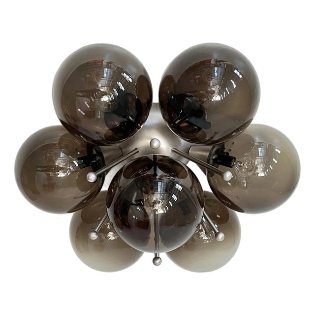 21st Century Blossom Satin Nickel Smoky Globe Flush Mount by Fabio LTD For Sale