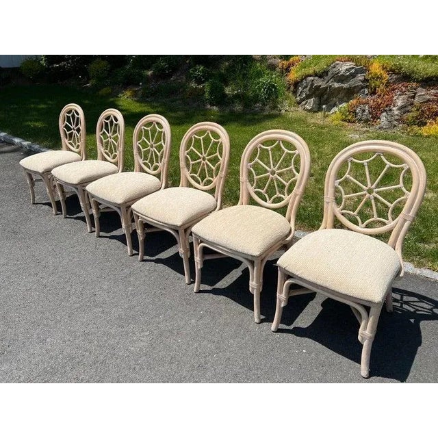 1980s Palm Beach Regency Rattan Dining Set With Six Chairs For Sale - Image 5 of 13
