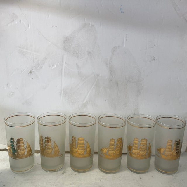 Gold 1980s Set of 6 Schooner Gold Glasses by Culver For Sale - Image 8 of 8