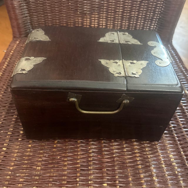 Antique Chinese Jewelry or Scholars Chest with two drawers beautiful butterfly shaped hinges. This box dates to the late...