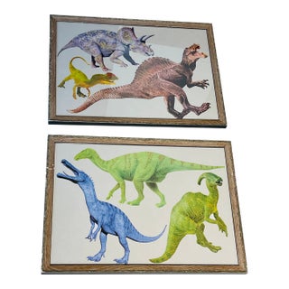 1970s Cool Pair of Jurassic Dinosaurs Collages Framed For Sale