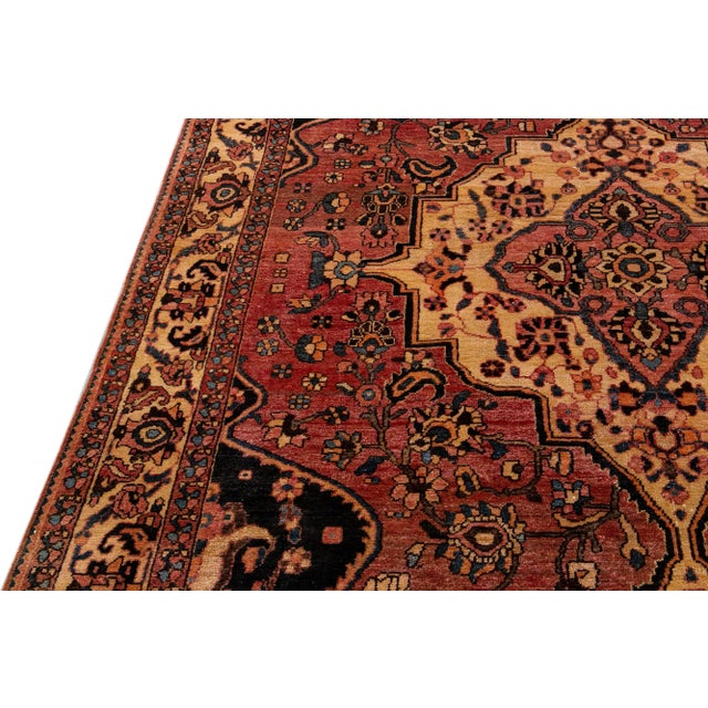 Traditional 1960s Vintage Persian Bakhtiari Handmade Wool Rug With Medallion Motif in Red For Sale - Image 3 of 8
