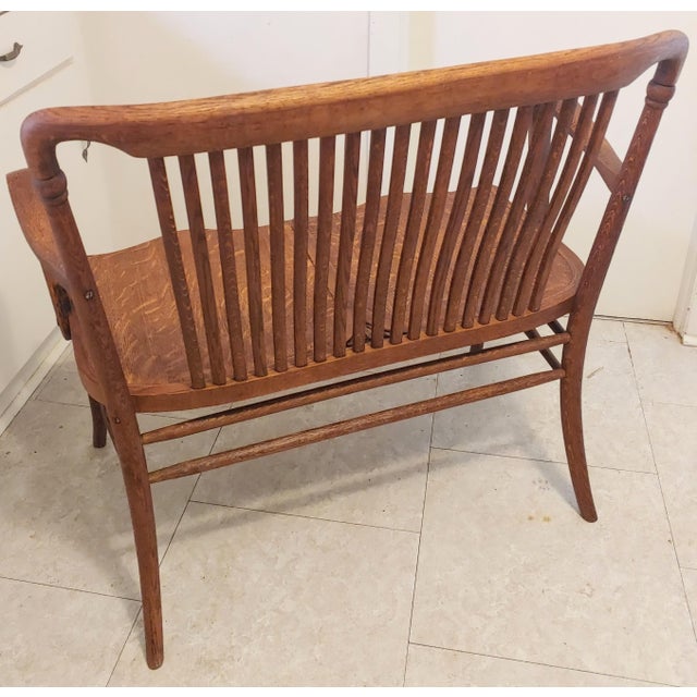Early 20th Century Quartersawn Oak 2 Seater Bench For Sale - Image 4 of 7