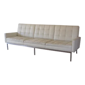 Vintage Knoll 3 Seater Ivory Leather Sofa