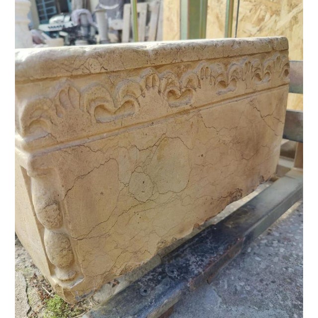 Stone Carved Botticino Marble Sink with Central Red Verona Marble Inlay For Sale - Image 7 of 9