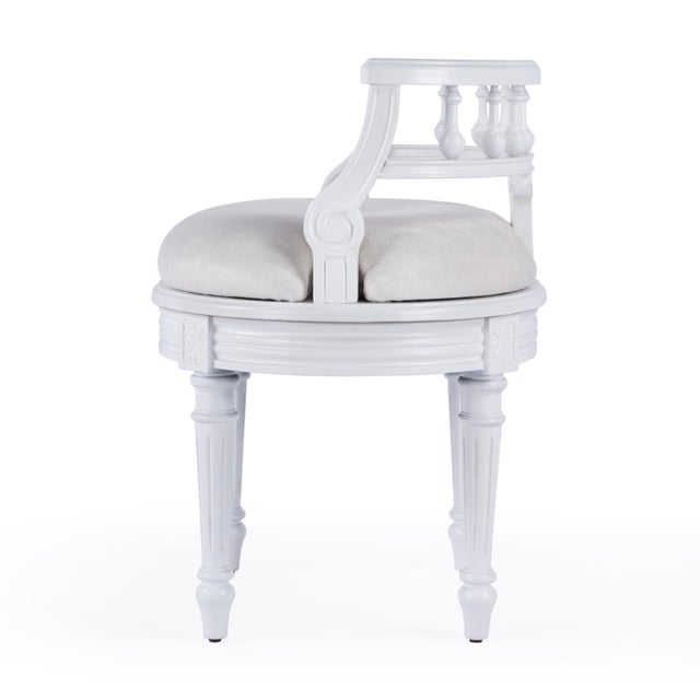 Hathaway 22.5 in. W Oval Upholstered and Wood Traditional Vanity Seat, Cottage White For Sale In Chicago - Image 6 of 9
