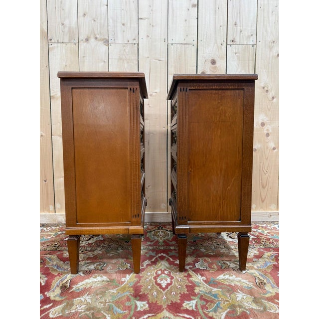 Louis XVI Bedside Tables in Stained Wood and Brass, 1970s, Set of 2 For Sale - Image 6 of 7