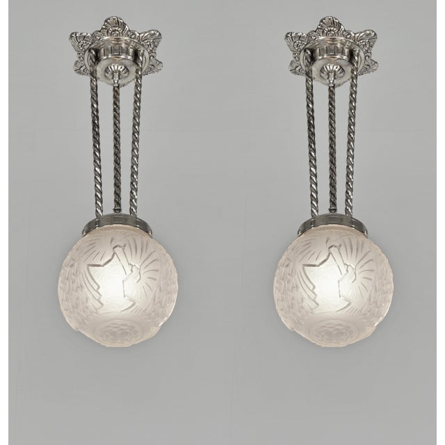 Petitot & Muller Freres French Art Deco Pendant Light 1930s - 2 Available For Sale - Image 13 of 13