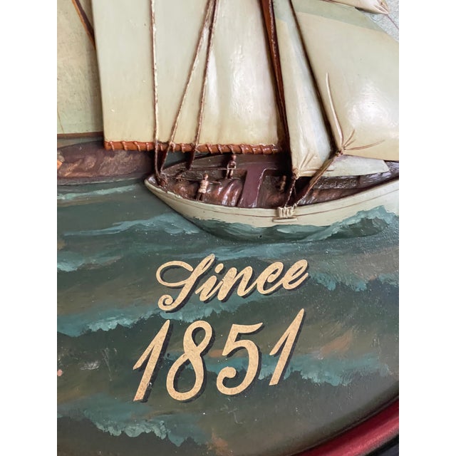 Antique Sailing America’s Cup Oval Marine BasRelief Painting For Sale - Image 4 of 6
