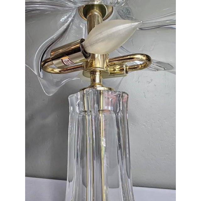 Vintage 1960s Crystal Cofrac Art Verrier Brass French Table Lamp For Sale In Los Angeles - Image 6 of 12