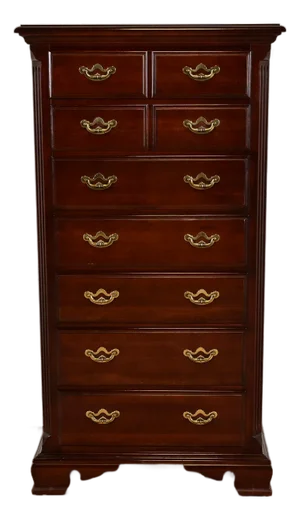 1980s Thomasville Georgian Carved Cherry Wood Lingerie Chest or Highboy Dresser
