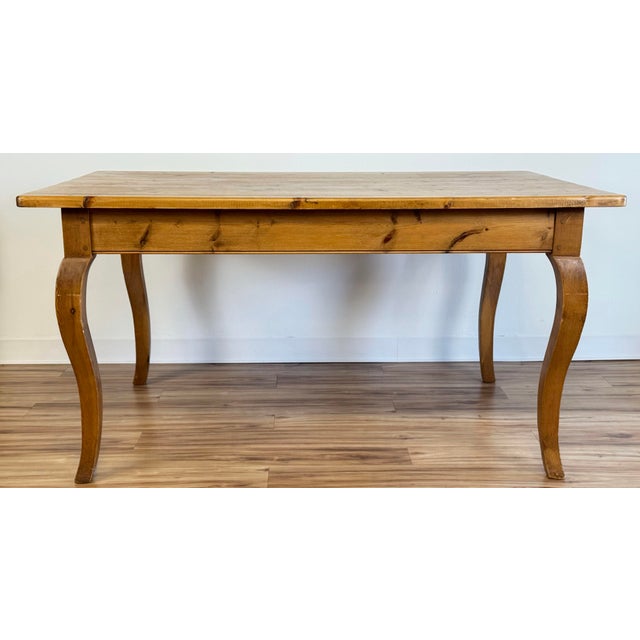 Brown Vintage Cabriole Leg Farmhouse Style Pine Dining Table For Sale - Image 8 of 16