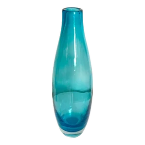 Modern Minimalist Turquoise 15” Tall Art Glass Vase