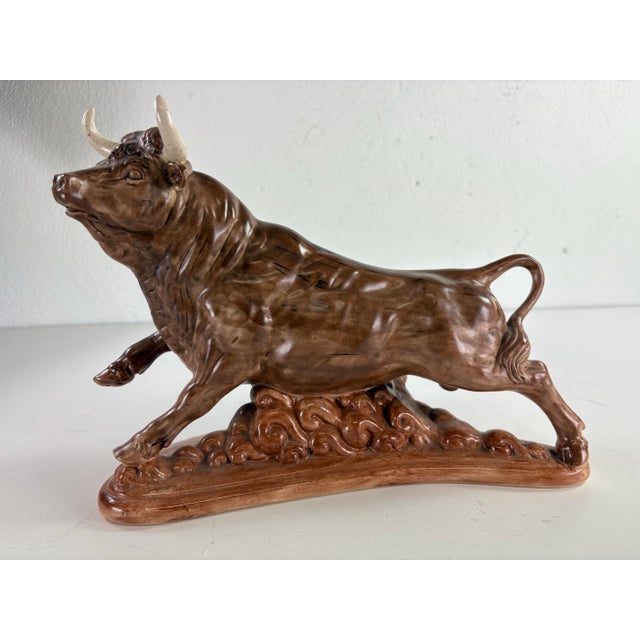 American Mid-Century Vintage Ceramic Sculpture of a Bull For Sale - Image 3 of 11