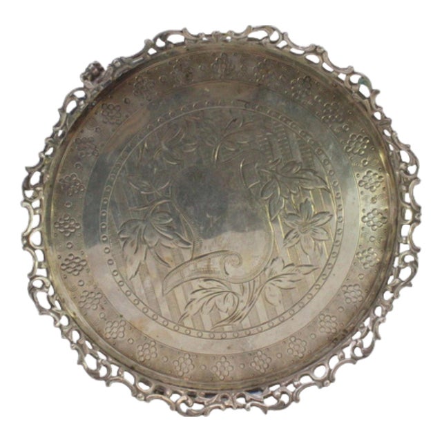 Silver Tray with Wire Rack and Engraved Floral Motifs and Monogram Card For Sale
