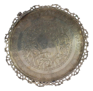 Silver Tray with Wire Rack and Engraved Floral Motifs and Monogram Card
