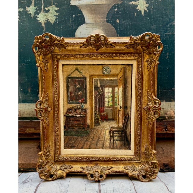 Wood Early 20th Century Albert Geudens (1869-1949) Flemish Interior Scene, O/P For Sale - Image 7 of 7
