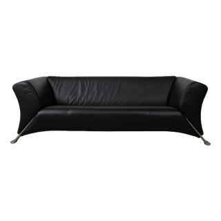 322 3-Seater Sofa in Black Leather from Rolf Benz For Sale