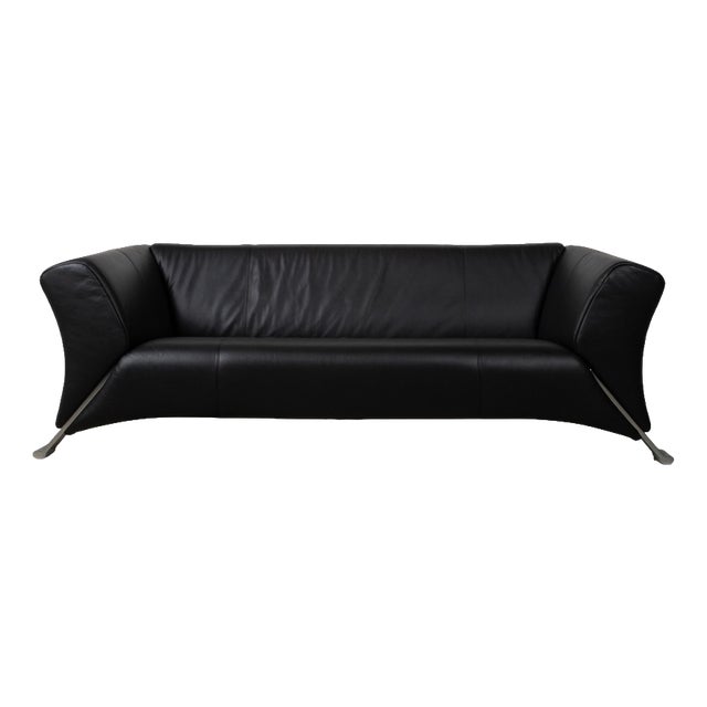 322 3-Seater Sofa in Black Leather from Rolf Benz For Sale