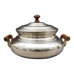 Christofle Geneve 800 Silver Covered Soup Serving Tureen Wood Finial & Handles
