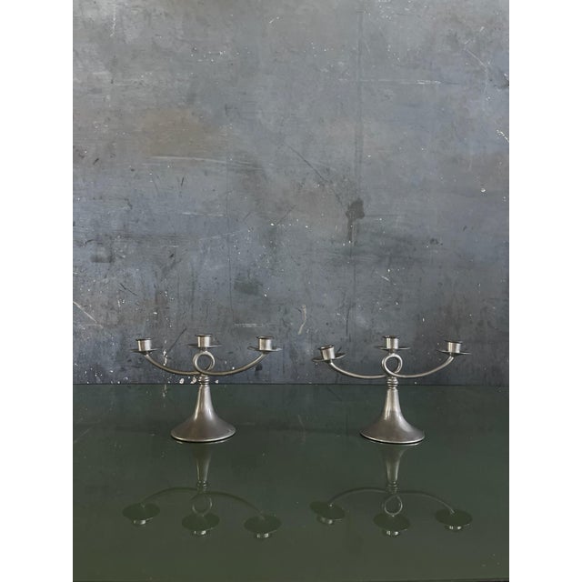 Pair of Vintage Plymouth Ks Pewter Candlestick Holders For Sale - Image 4 of 5