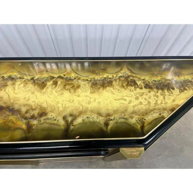 Offered is a 1970s Bernhard Rohne for Mastercraft acid-etched brass "Tree of Life" sideboard credenza. Designed in brass...