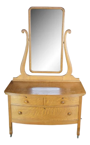 Antique Victorian Quartersawn Oak Wishbone Mirror Vanity Dresser Washstand 70"