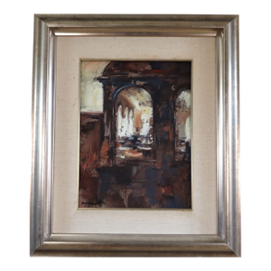 1990 Modernist 'Light Through the Arches' Vintage Original Interior Oil Painting, Framed