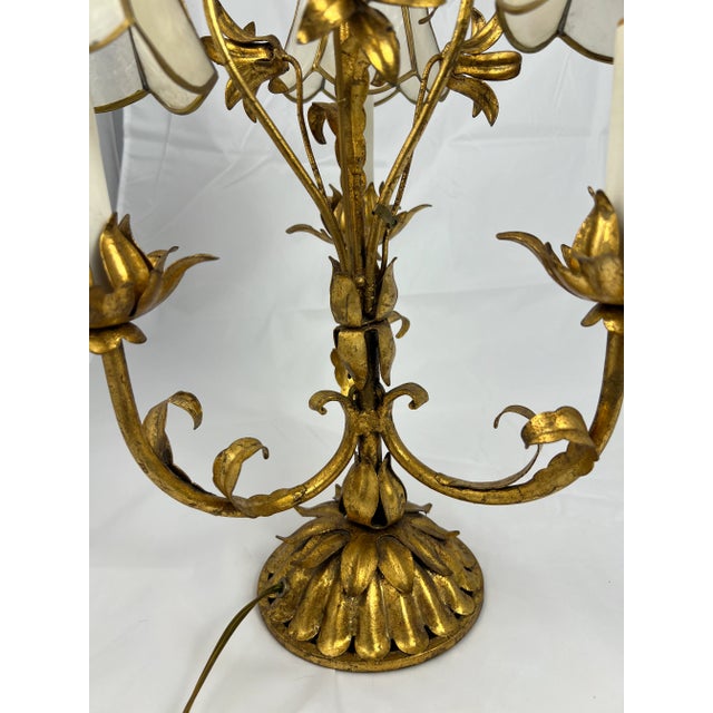 1950s Italian Gilt Metal Flower Lamp For Sale - Image 4 of 5