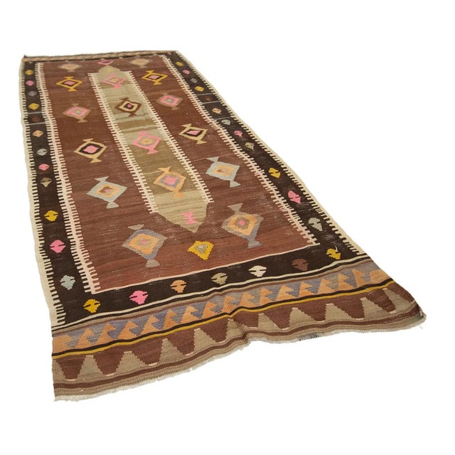 Mid-Century Modern Vintage Turkish Kars Kilim Rug For Sale - Image 3 of 7