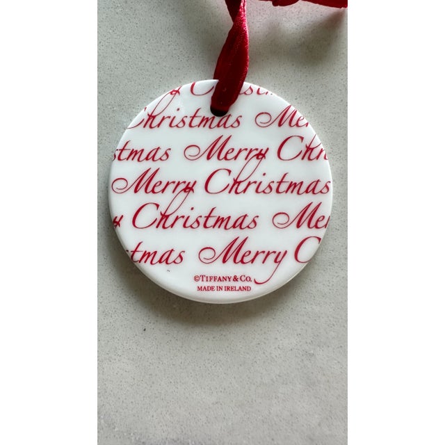 2010s Tiffany & Co. White Round Merry Christmas Bone China Ornament For Sale - Image 5 of 5