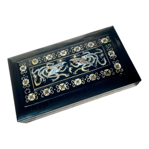 Antique Korean Mother-of-Pearl Inlaid Lacquer Smoking Box – Wabi Sabi Phoenix Motif