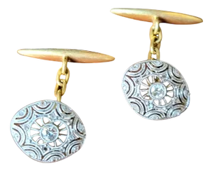 Edwardian Diamond Cufflinks in Platinum Over 18k Gold, 1910, Set of 2