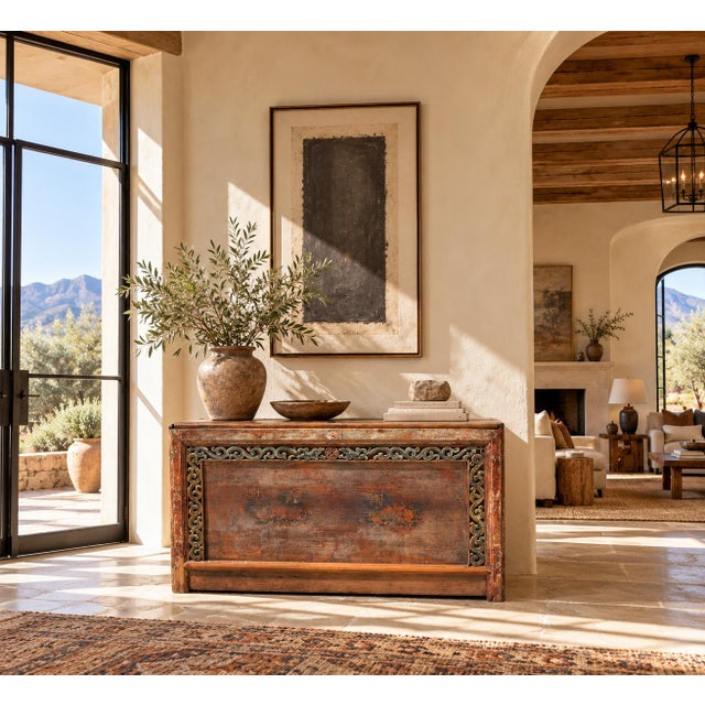 An all original, beautiful hand-painted chest, crafted by a master Mongolian artisan. Prominently featured is a pair of...