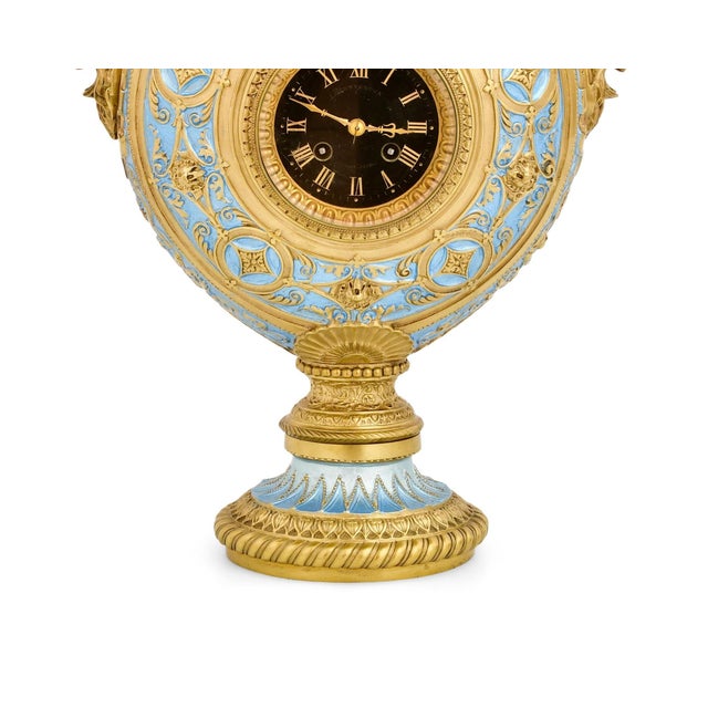 Antique French Gilt Bronze and Enamel Porcelain Urn-Form Clock, Mid 19th Century For Sale In New York - Image 6 of 12