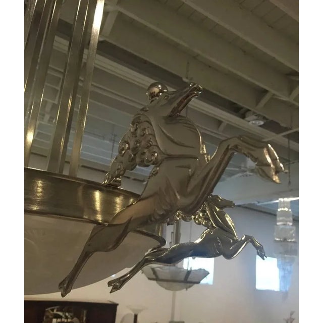 Art Deco French Art Deco Chandelier Signed by Degue with Mythical Horses For Sale - Image 3 of 12