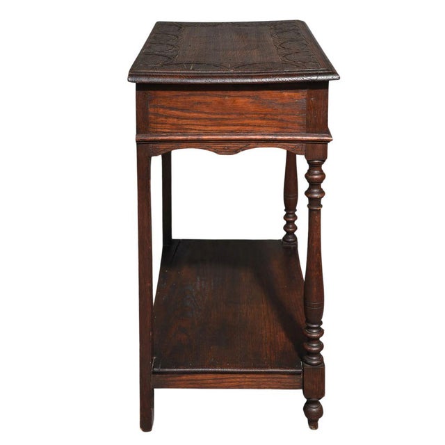 British Carved Oak Single Drawer Table C.1920's For Sale - Image 4 of 8
